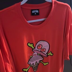 Icecream Red Short Sleeve Tee with Cartoon Graphic